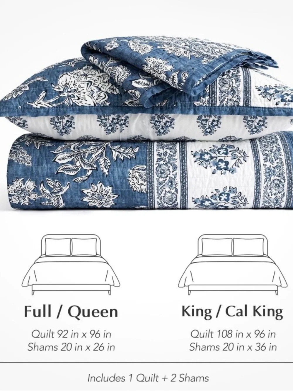 Blue Floral Quilted Comforter Set - EverGrace